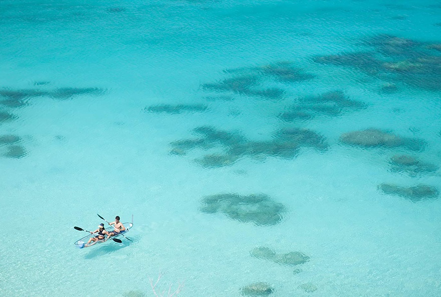 Glass bottom sea kayaks are a beautiful way to explore the waters around Lizard Island.